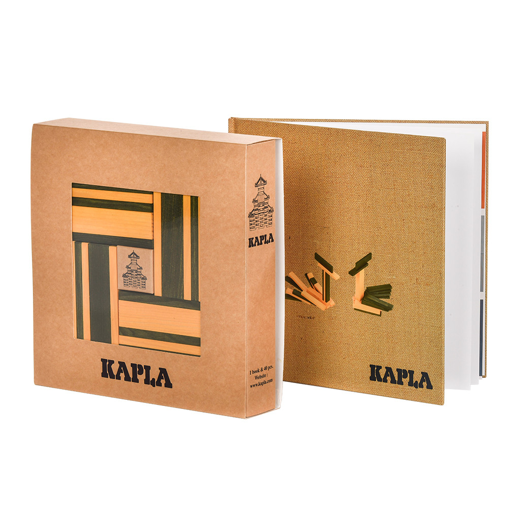KAPLA - Coffret de 40 planchettes + 1 livre d'art - Vert et jaune